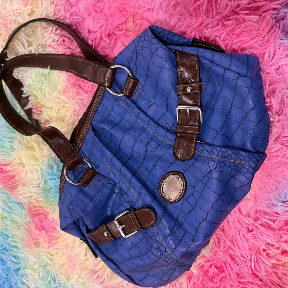 Harve Benard Shoulder Bag Womens Medium Blue Croc Embossed Buckle